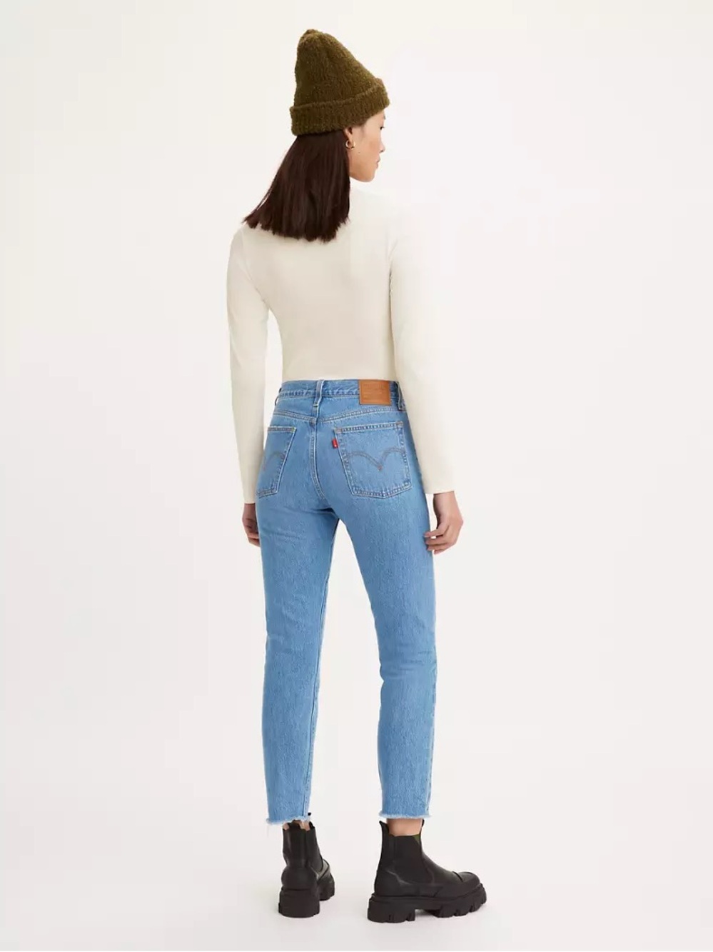 Levi's Wedgie Icon Fit Jeans Wash High Rise Tapered Raw Hem Cotton Size 31 - Picture 4 of 12